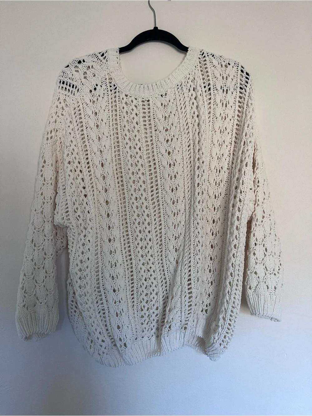 Umgee Cream Open-Knit Scoop Neck Sweater